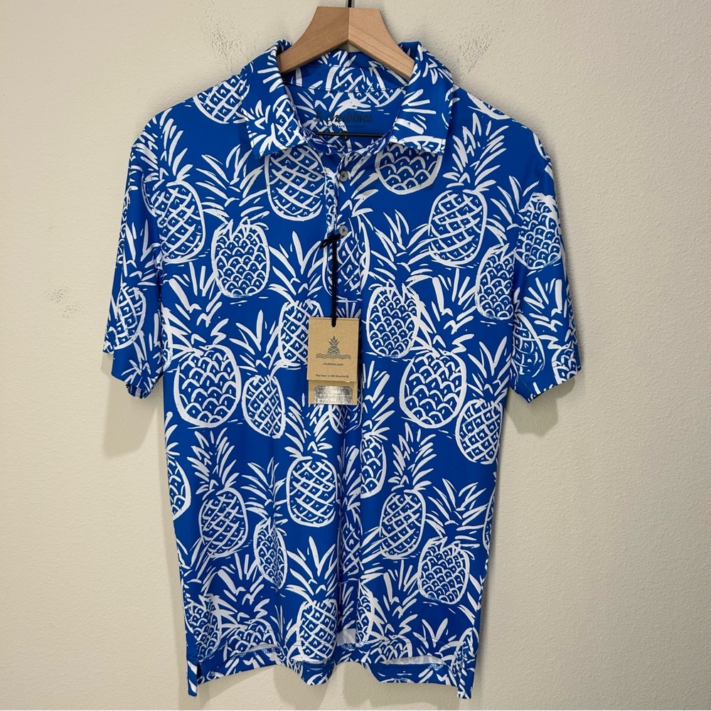 Chubbies Thigh Napple Polo Men’s Small – All-Over Pineapple Print – Stretch –NWT